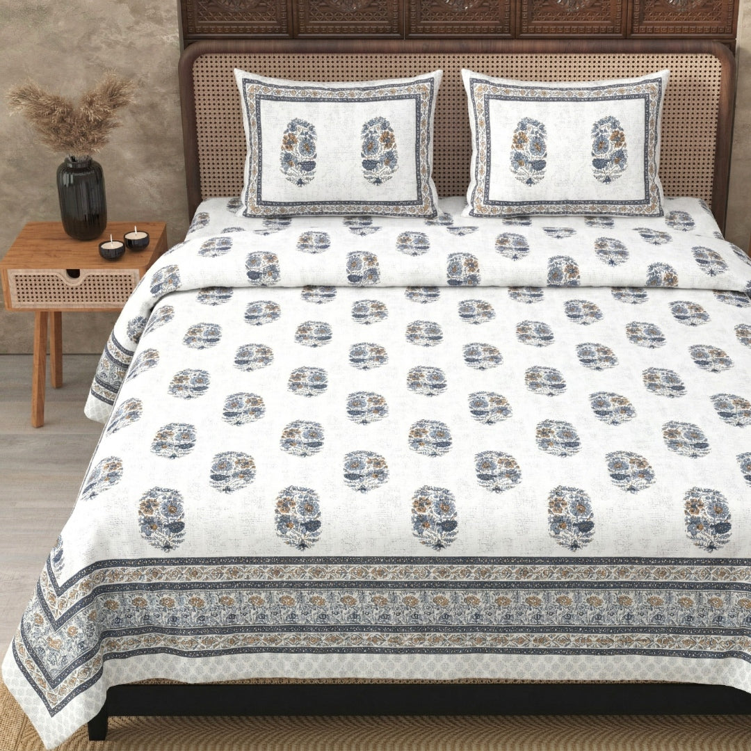 Blue Gamla Jaipur Fabric Double Bed Sheet