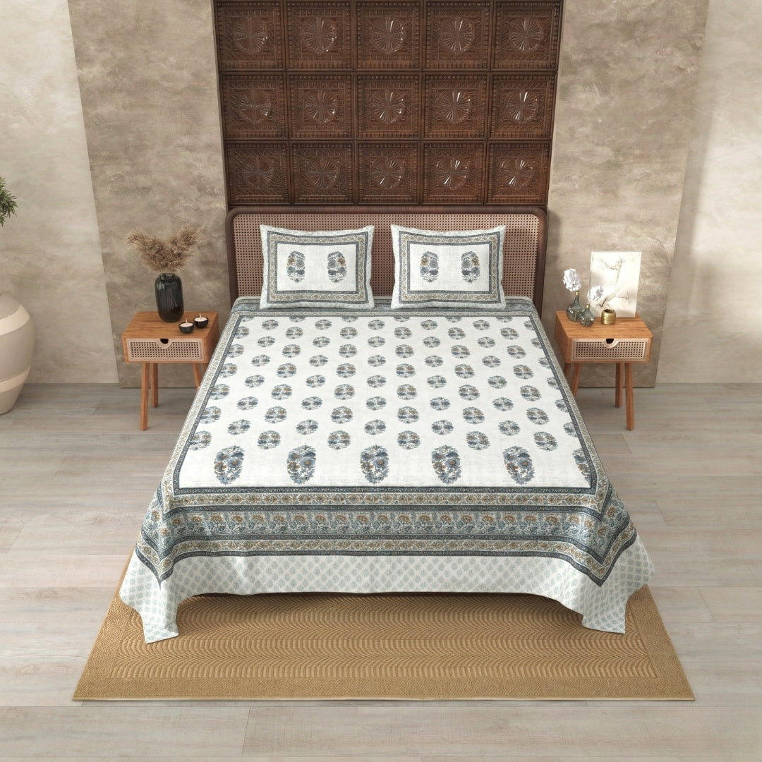 Blue Gamla Jaipur Fabric Double Bed Sheet