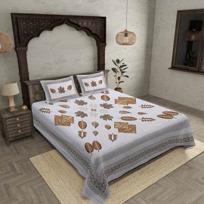 Playful Petals Brown Cotton Double Bedsheet