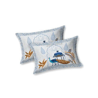 Classic Peacock Bliss Pure Cotton Azure Gold Double Bedsheet