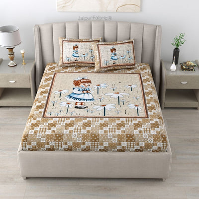 Delicate Daisy Beige Pure Cotton Double Bedsheet