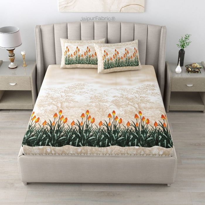 Blossom Sunset Beige Pure Cotton Double Bedsheet