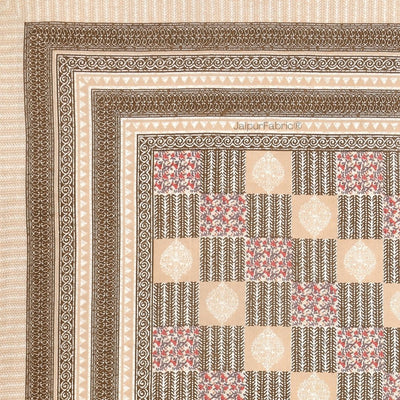 Classic Beige Striped Check Pure Cotton Double Bedsheet