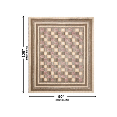 Classic Beige Striped Check Pure Cotton Double Bedsheet