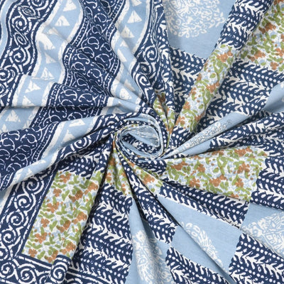 Fresh Blue Striped Check Pure Cotton Double Bedsheet