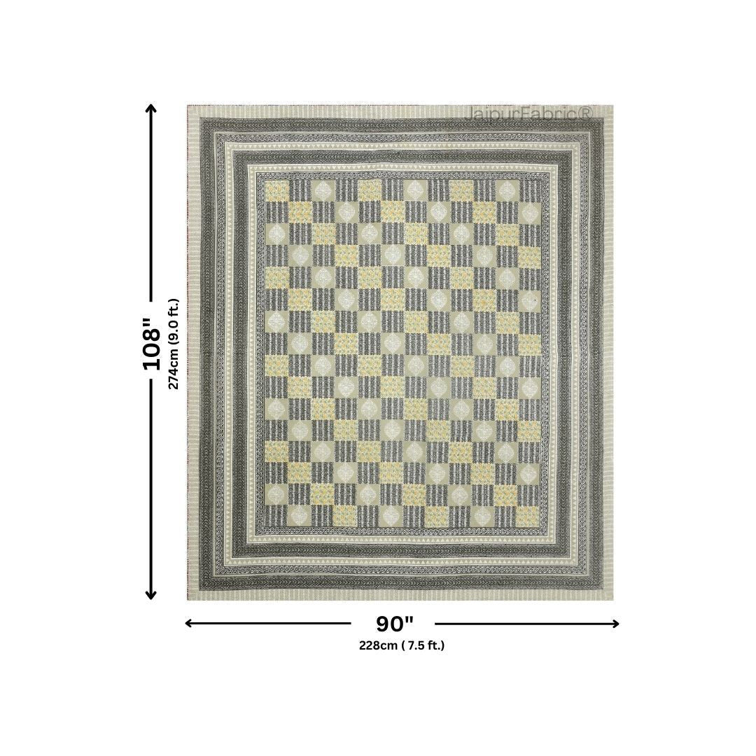 Vintage Green Striped Check Pure Cotton Double Bedsheet