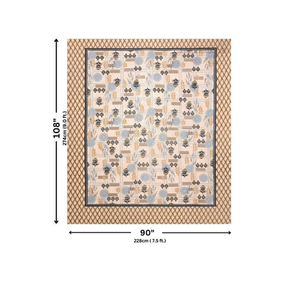 Soft Pastel Check Golden Beige Pure Cotton Double Bedsheet