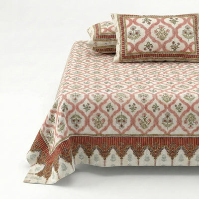 Timeless Red Floral Block Print Pure Cotton Double Bedsheet