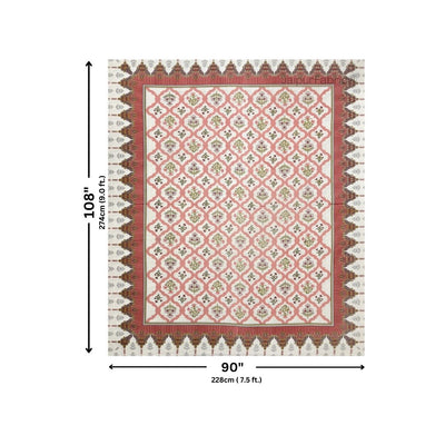 Timeless Red Floral Block Print Pure Cotton Double Bedsheet
