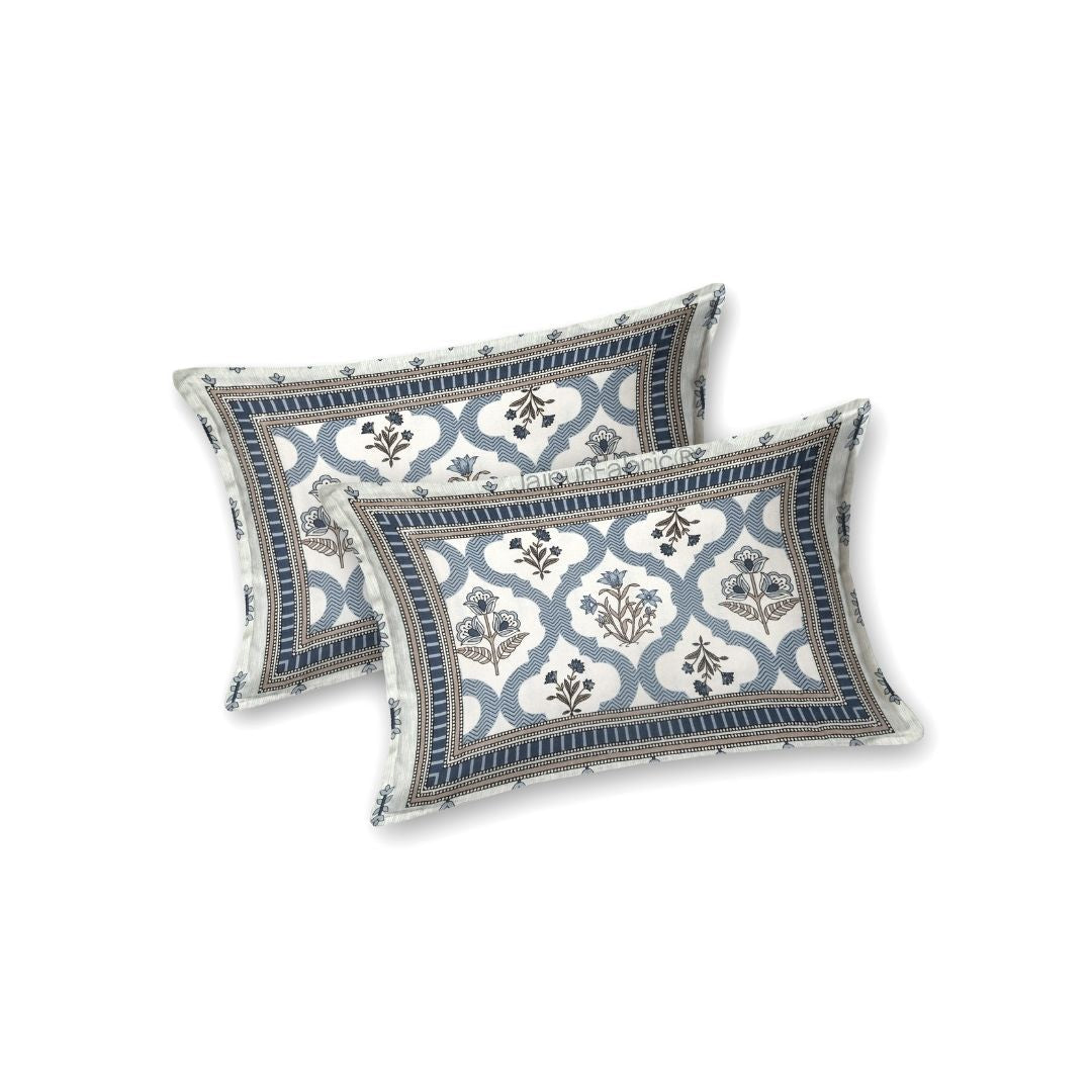 Timeless Elegant Blue Floral Block Print Pure Cotton Double Bedsheet
