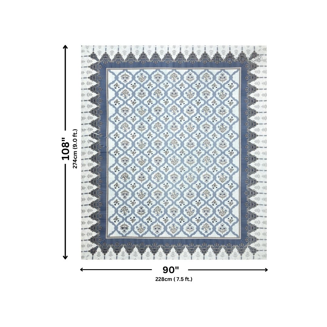 Timeless Elegant Blue Floral Block Print Pure Cotton Double Bedsheet