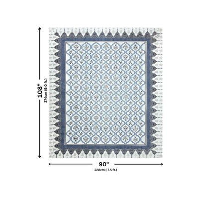 Timeless Elegant Blue Floral Block Print Pure Cotton Double Bedsheet