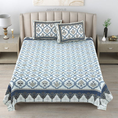 Timeless Elegant Blue Floral Block Print Pure Cotton Double Bedsheet