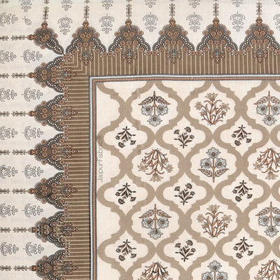 Timeless Biege and Brown Floral Block Print Pure Cotton Double Bedsheet