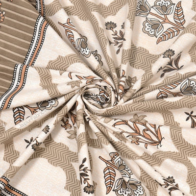 Timeless Biege and Brown Floral Block Print Pure Cotton Double Bedsheet