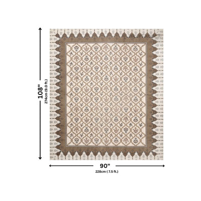 Timeless Biege and Brown Floral Block Print Pure Cotton Double Bedsheet