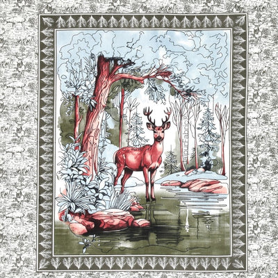 Wine Red Fawn of Fortune Pure Cotton Olive Green Forest Themed Double Bed Sheet