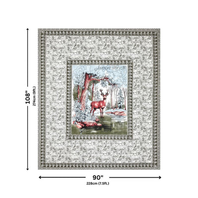 Wine Red Fawn of Fortune Pure Cotton Olive Green Forest Themed Double Bed Sheet