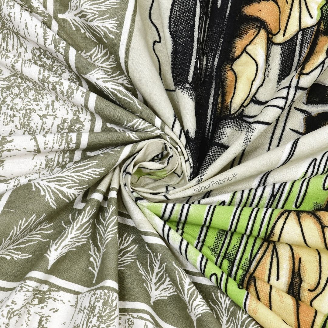 Saffron Fawn of Fortune Pure Cotton Lime Green Forest Themed Double Bed Sheet