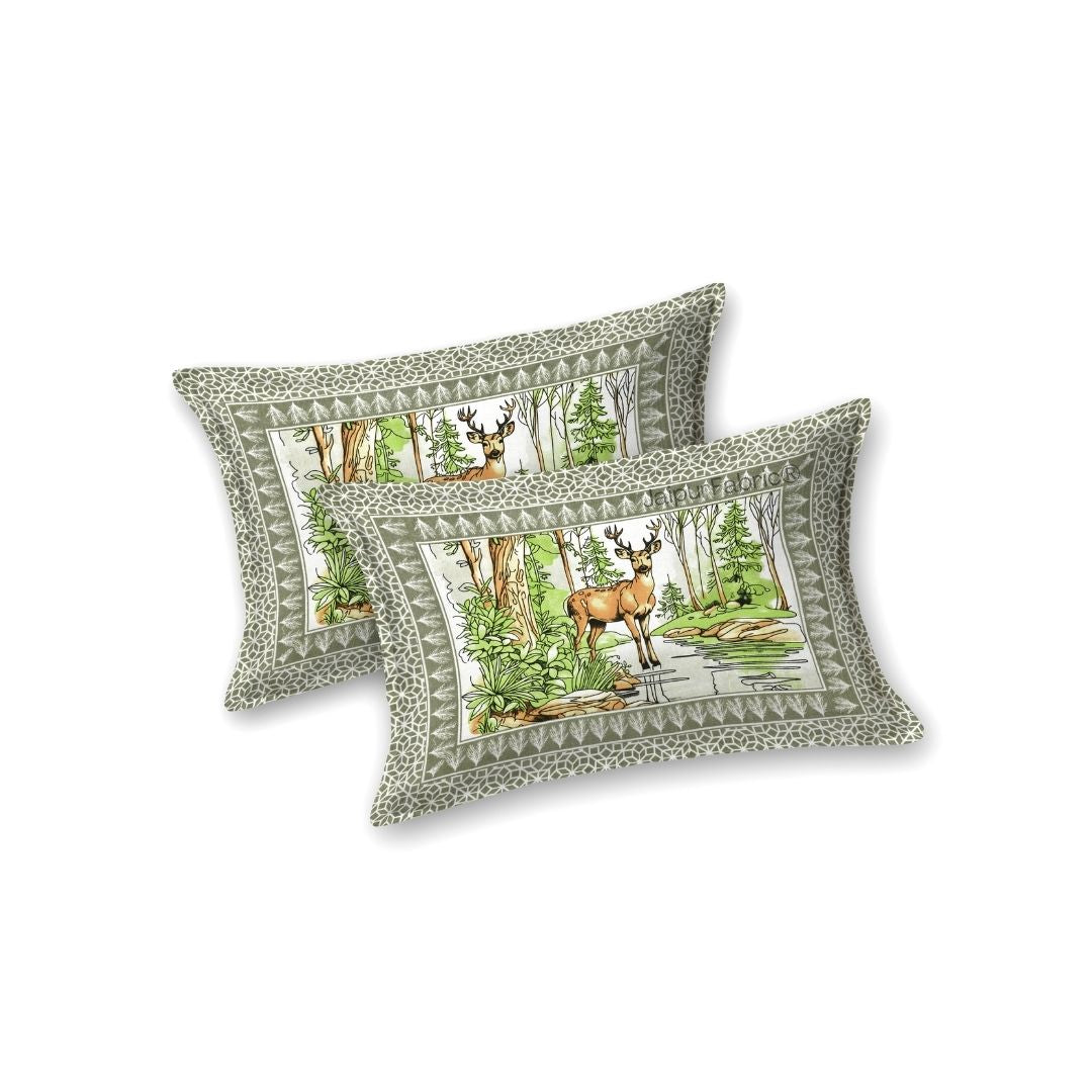 Saffron Fawn of Fortune Pure Cotton Lime Green Forest Themed Double Bed Sheet