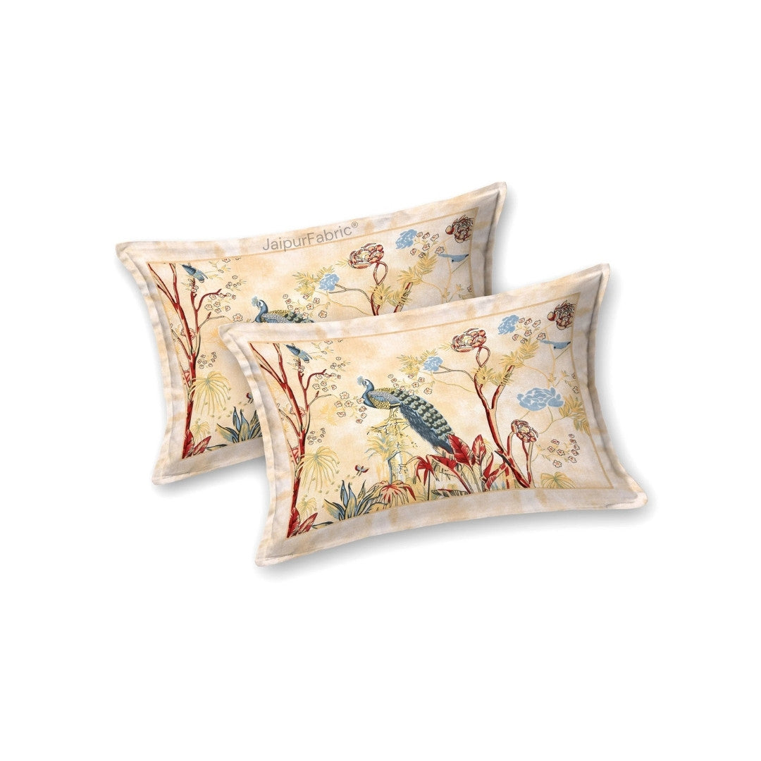 Mayur Mahal Peacock Sunehri Beige Bedsheet