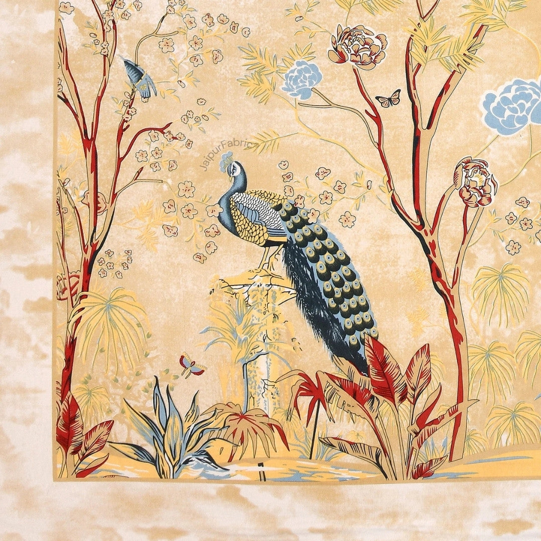 Mayur Mahal Peacock Sunehri Beige Bedsheet