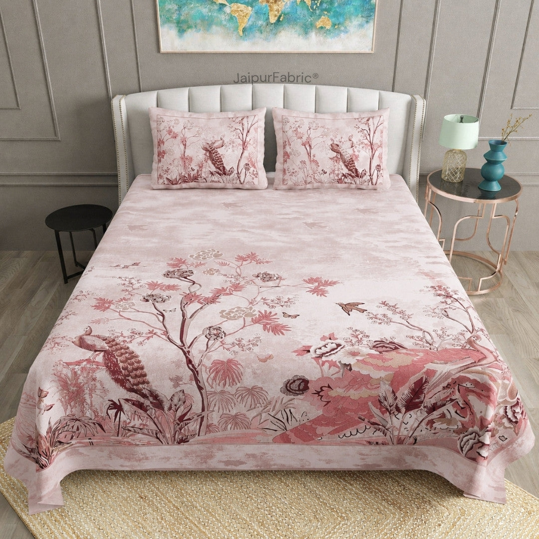 Mayur Mahal Peacock Gulabi Rose Bedsheet