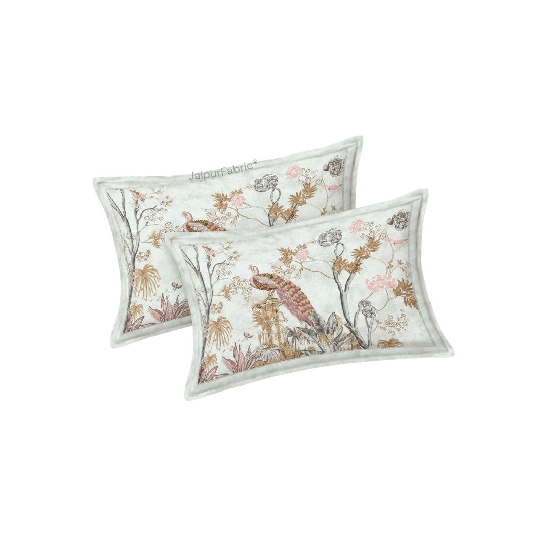 Mayur Mahal Peacock Pearl Grey Bedsheet