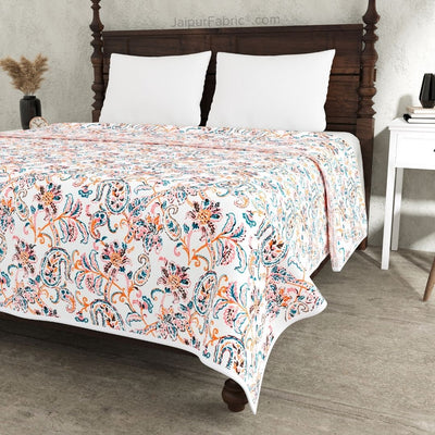 Paisley Trails Mauve Combo of Pure Cotton Double Bedsheet and Double Bed Dohar