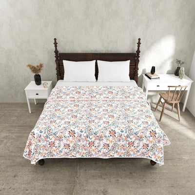 Paisley Trails Mauve Combo of Pure Cotton Double Bedsheet and Double Bed Dohar