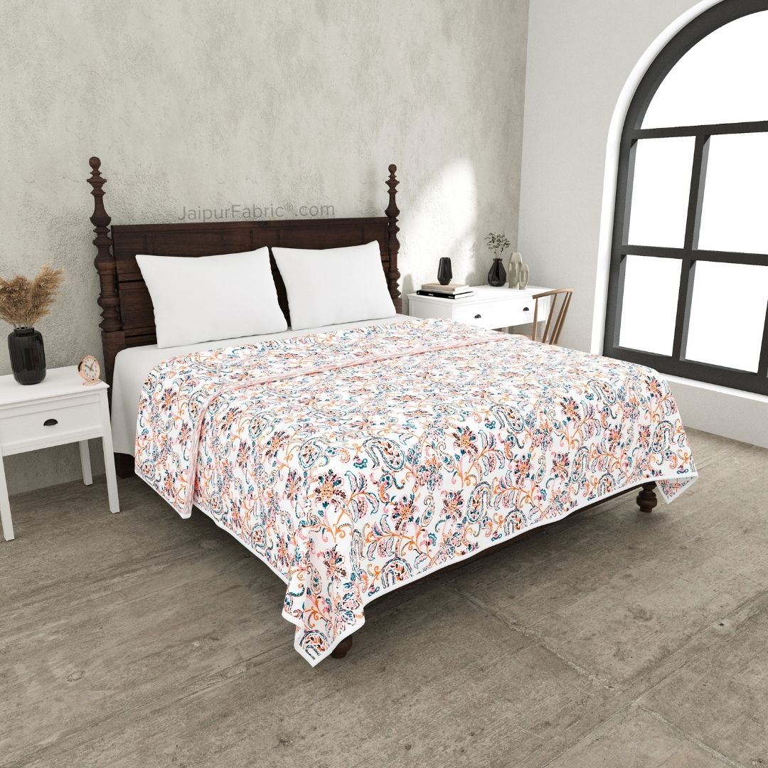Paisley Trails Mauve Combo of Pure Cotton Double Bedsheet and Double Bed Dohar