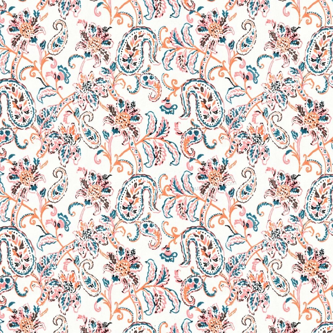 Pure Cotton Double Bed Dohar Anokhi Print – Gulmohar Vine Peach & Teal