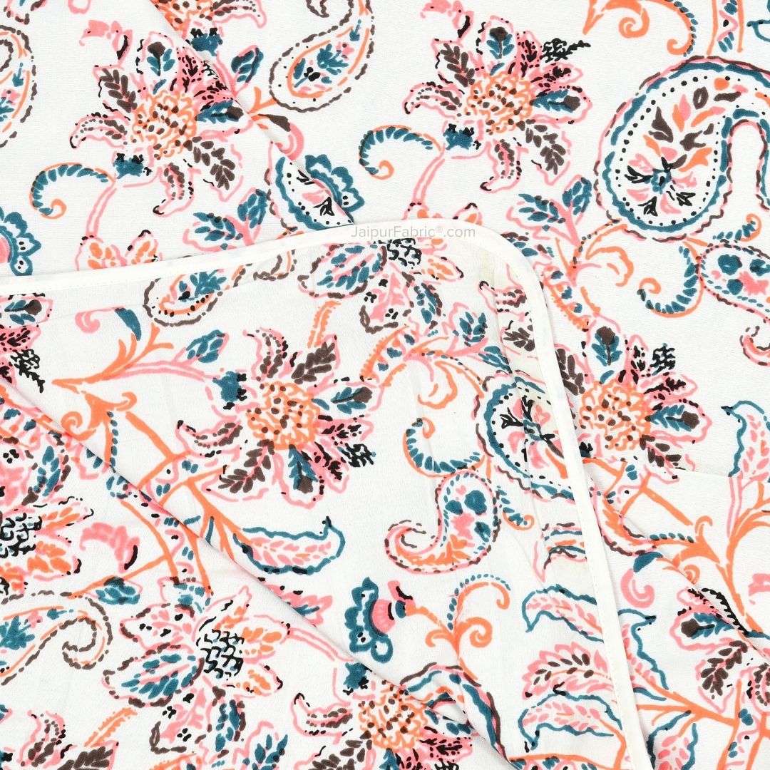 Pure Cotton Double Bed Dohar Anokhi Print – Gulmohar Vine Peach & Teal