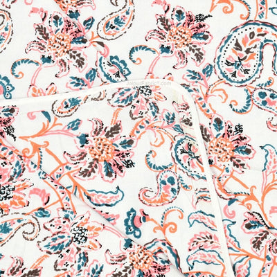 Pure Cotton Double Bed Dohar Anokhi Print – Gulmohar Vine Peach & Teal