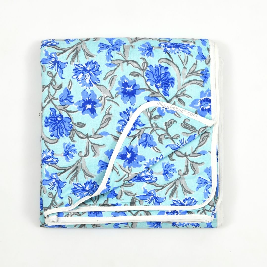 Botanica Sky Blue Combo of Pure Cotton Double Bedsheet and Double Bed Dohar