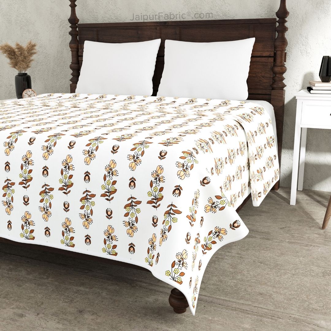 Lotus Vine Rust Brown Combo of Pure Cotton Double Bedsheet and Double Bed Dohar