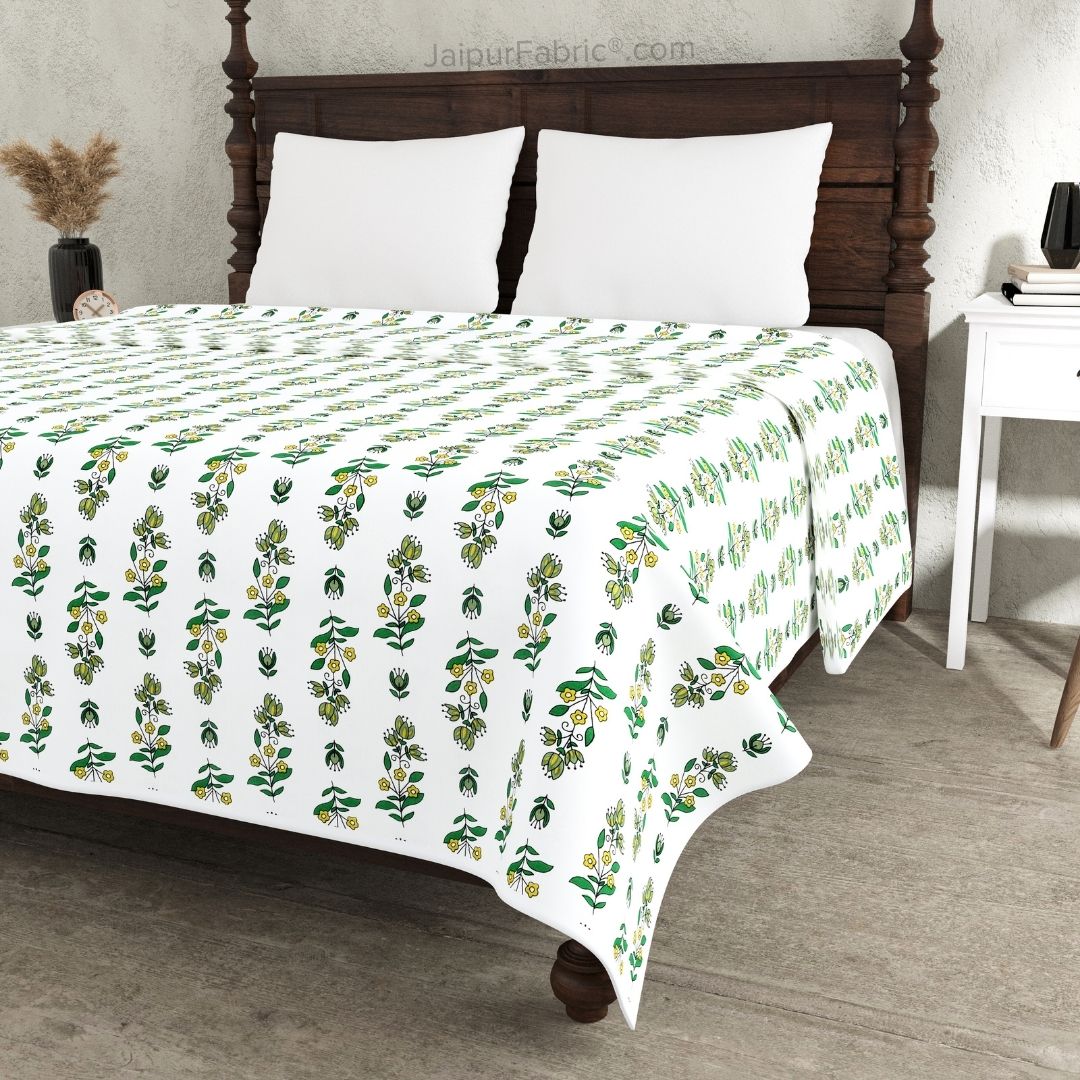 Lotus Vine Aqua Mint Combo of Pure Cotton Double Bedsheet and Double Bed Dohar
