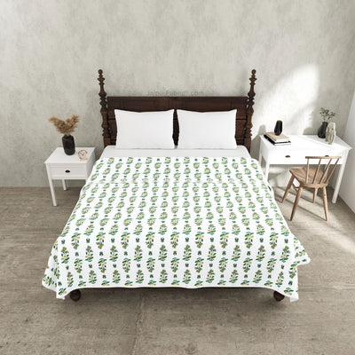 Pure Cotton Double Bed Dohar Anokhi Print – Champa Stripes Green & Yellow