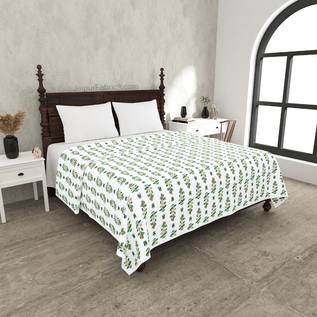Lotus Vine Aqua Mint Combo of Pure Cotton Double Bedsheet and Double Bed Dohar