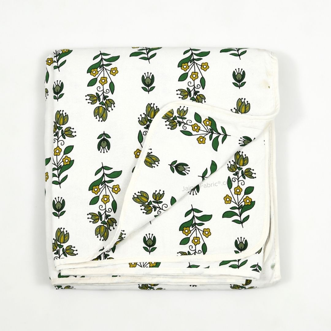 Pure Cotton Double Bed Dohar Anokhi Print – Champa Stripes Green & Yellow