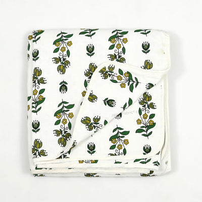 Pure Cotton Double Bed Dohar Anokhi Print – Champa Stripes Green & Yellow