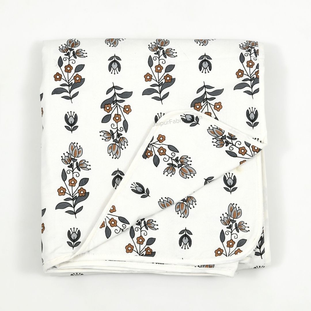 Lotus Vine Indigo White Combo of Pure Cotton Double Bedsheet and Double Bed Dohar