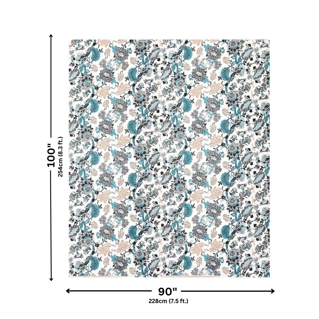 Pure Cotton Double Bed Dohar Anokhi Print – Mayura Floral Black & Teal