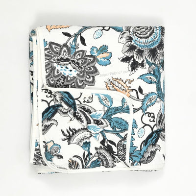 Pure Cotton Double Bed Dohar Anokhi Print – Mayura Floral Black & Teal