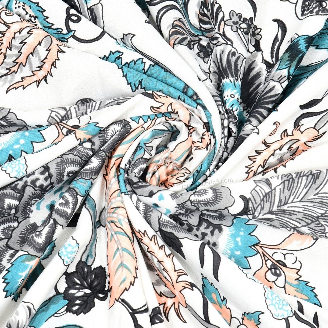 Pure Cotton Double Bed Dohar Anokhi Print – Mayura Floral Black & Teal