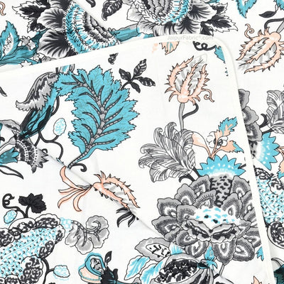 Pure Cotton Double Bed Dohar Anokhi Print – Mayura Floral Black & Teal