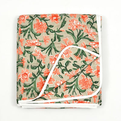 Bloom Coral Combo of Pure Cotton Double Bedsheet and Double Bed Dohar