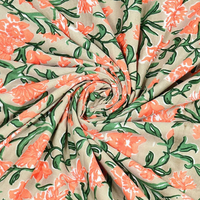 Pure Cotton Double Bed Dohar Anokhi Print – Kesariya Bloom Orange & Green