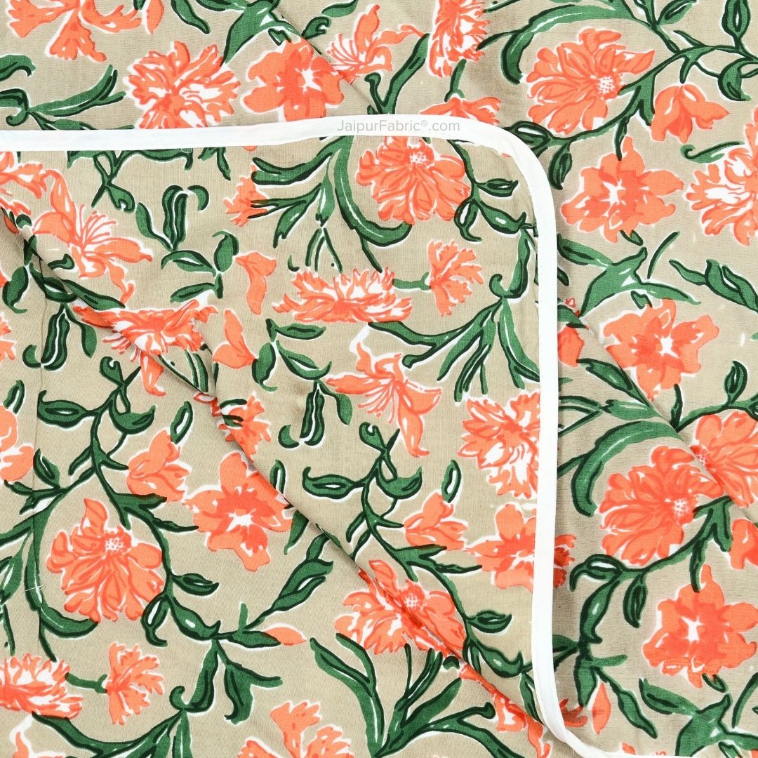 Bloom Coral Combo of Pure Cotton Double Bedsheet and Double Bed Dohar