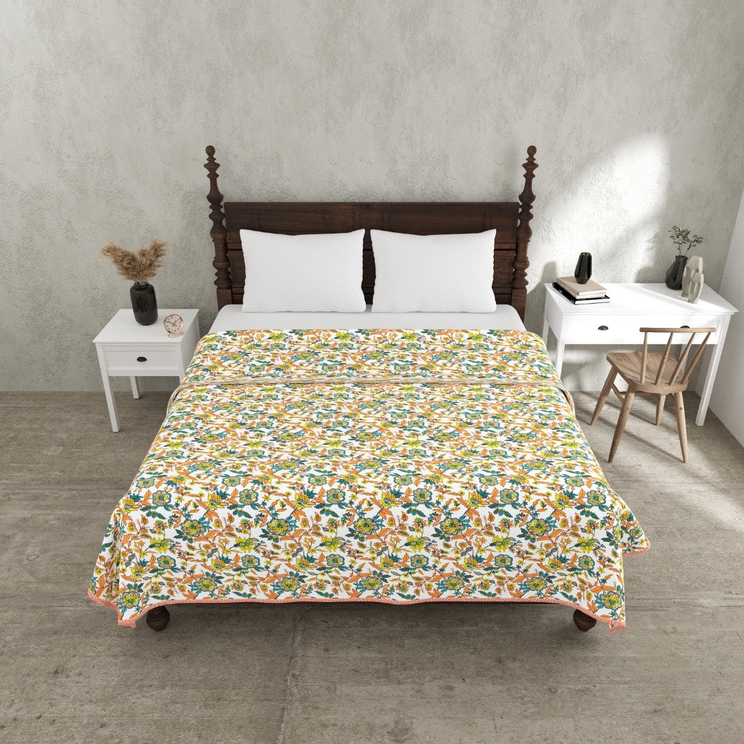 The Teal Bloom Reversible Double Bed Dohar